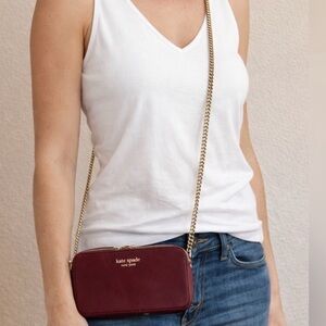 KATE SPADE Margaux Double
Zip Mini Crossbody
Crossgrain Leather Deep cherry